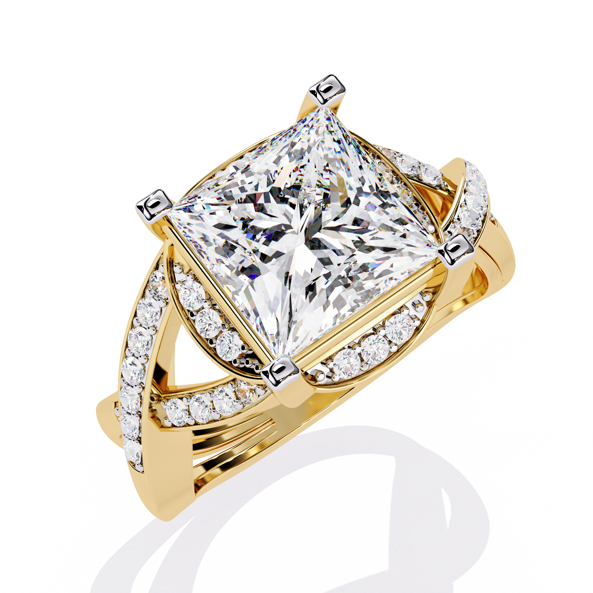 3.47 CT Halo Lab Grown Diamond Ring – 14K Yellow Gold